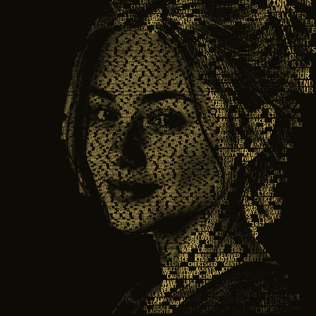 A Typortrait portrait composed entirely from the words below