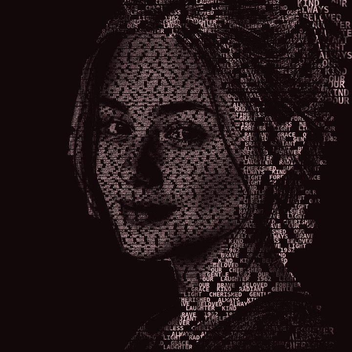 Typortrait sample — burgundy, Words style
